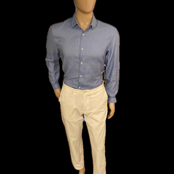 Blue Collared Shirt/Black Pattern Zara Man USA Large/ Mex. 42 Slim Fit - Picture 3 of 6